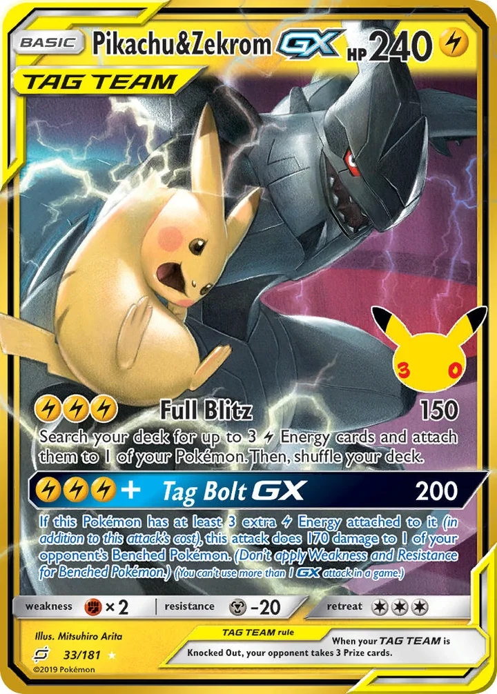 Pikachu & Zekrom-GX, 30th Celebration 33/181