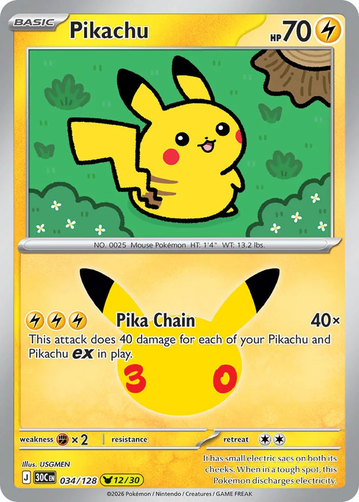 Pikachu, 30th Celebration 034/128