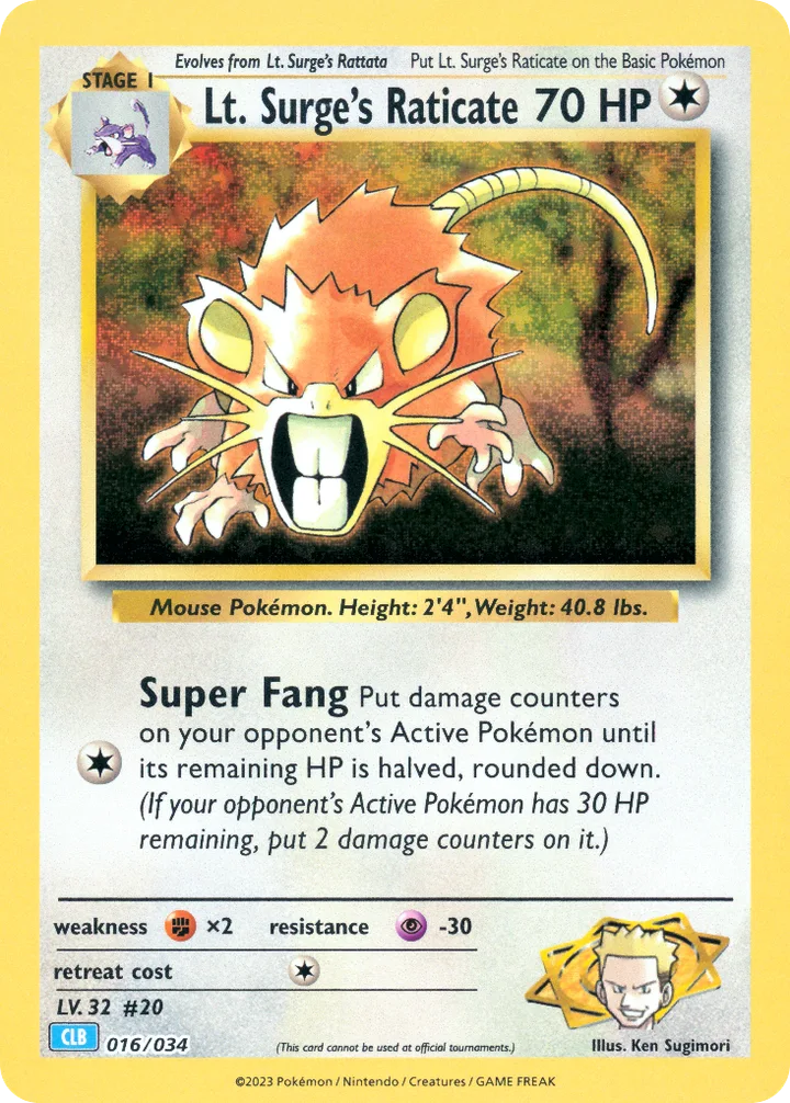 Lt. Surge’s Raticate, Pokémon Trading Card Game Classic—Blastoise 016/034