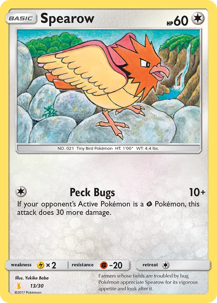 Spearow, Sun & Moon Trainer Kit—Alolan Raichu 13/30
