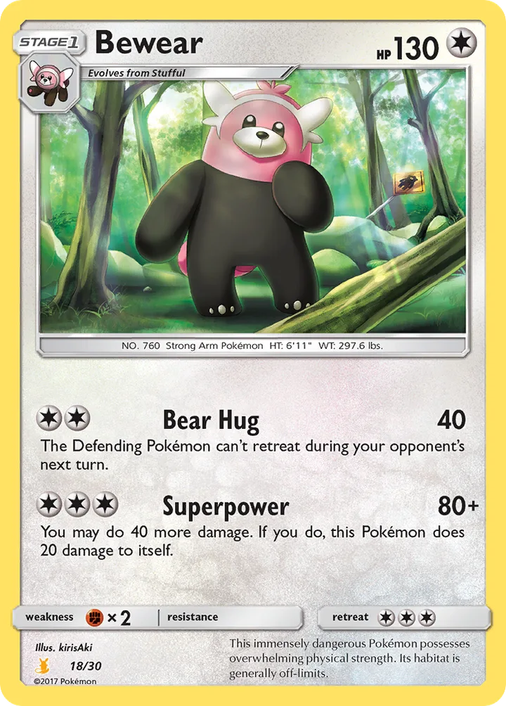 Bewear, Sun & Moon Trainer Kit—Alolan Raichu 18/30