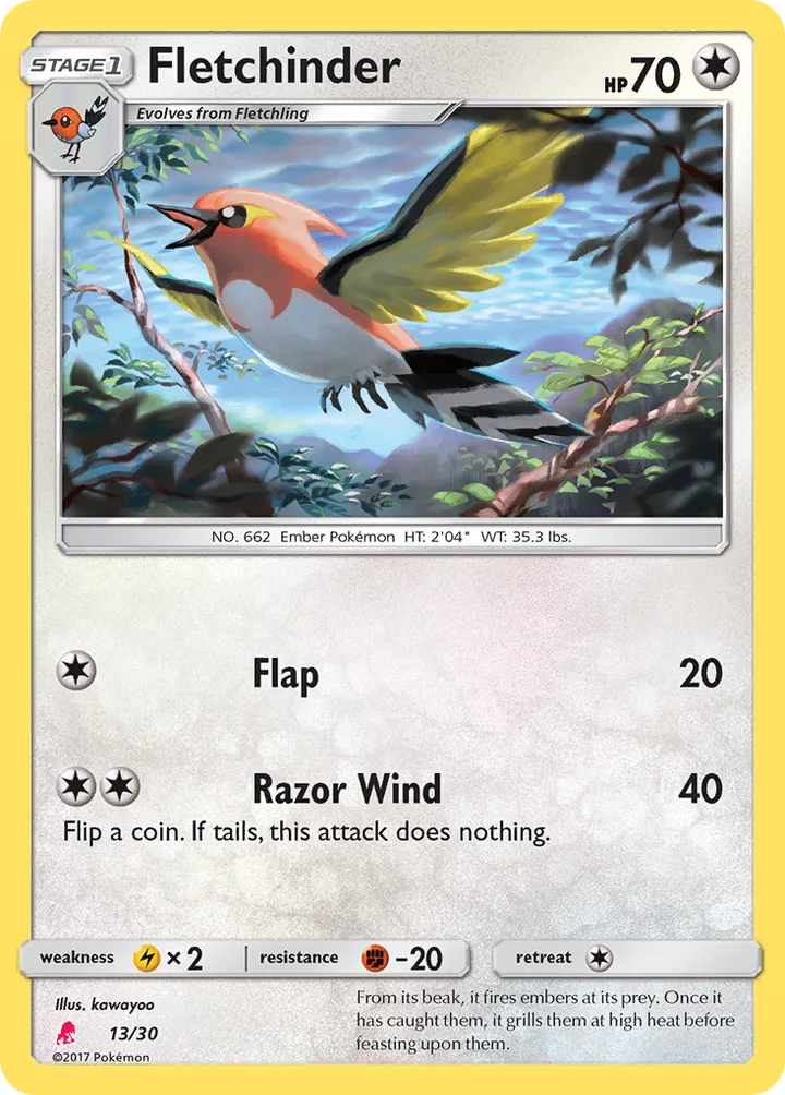 Fletchinder, Sun & Moon Trainer Kit—Lycanroc 13/30