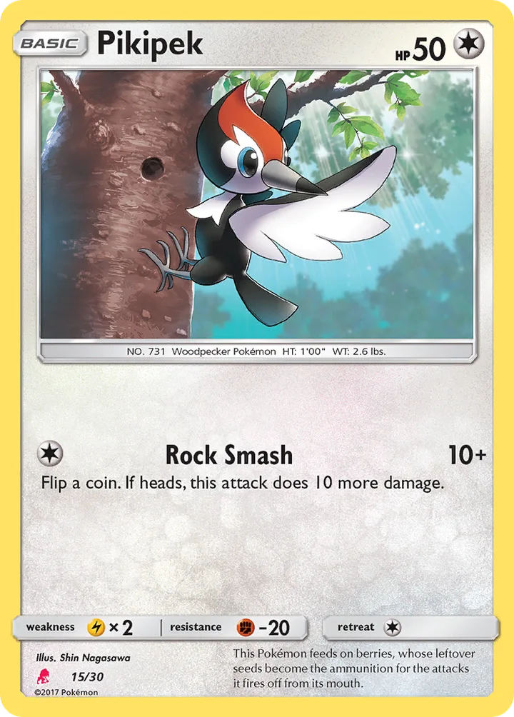 Pikipek, Sun & Moon Trainer Kit—Lycanroc 15/30