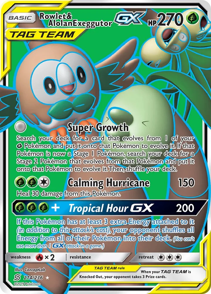 Rowlet & Alolan Exeggutor-GX, Unified Minds 214/236