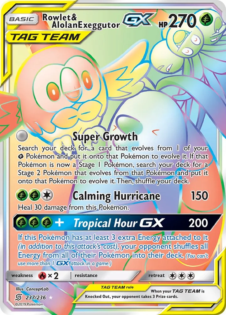 Rowlet & Alolan Exeggutor-GX, Unified Minds 237/236